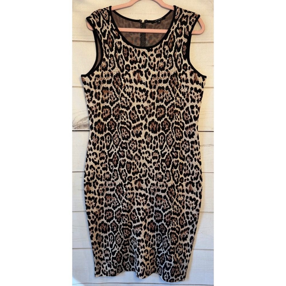 Pink Tartan Women XL Leopard Animal Print Knit Dress Sleeveless Zip Back